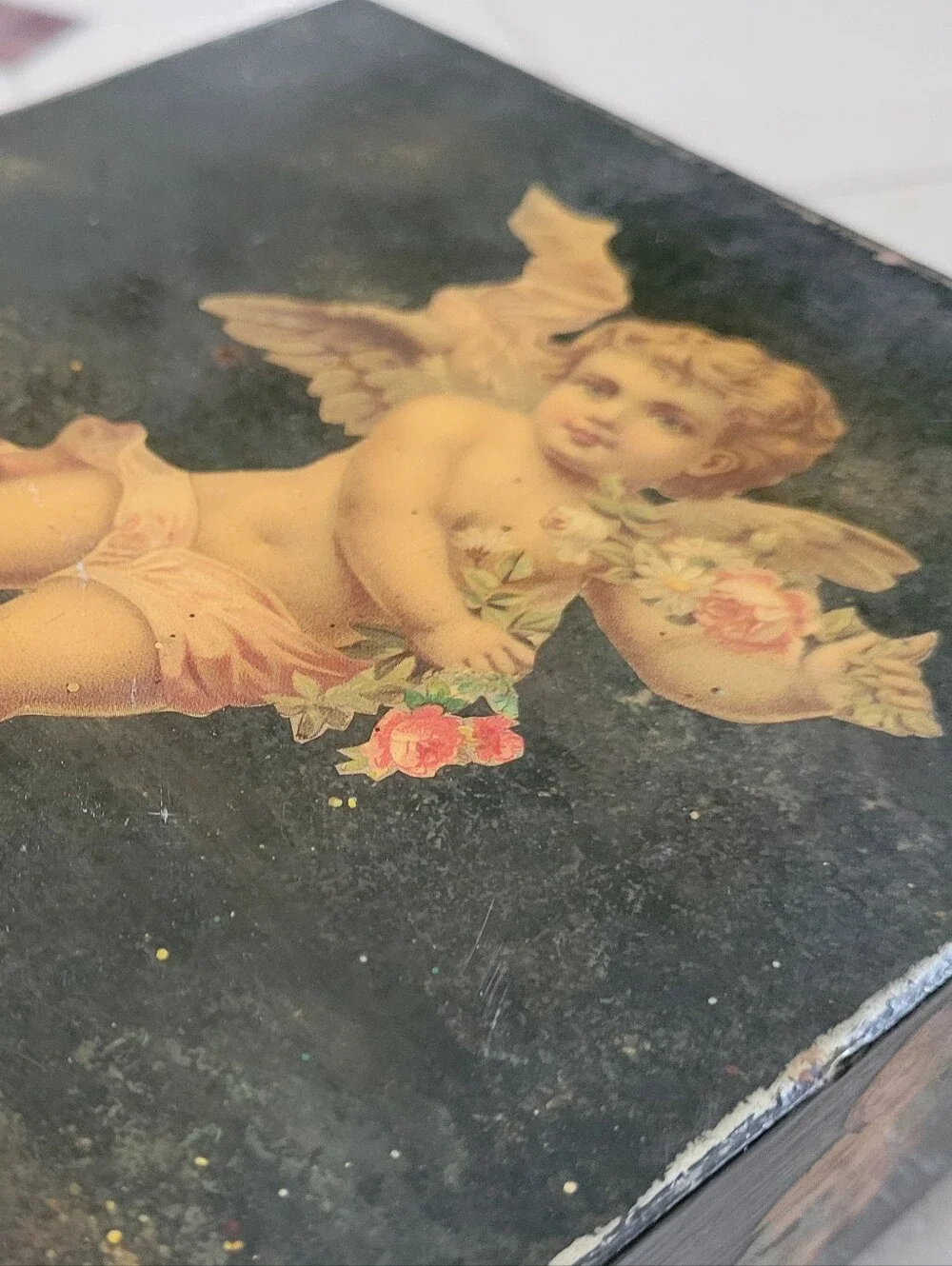 Whimsigoth Lacquer Trinket Jewelry Box Cherub Dark Romance Vintage Unique Gift